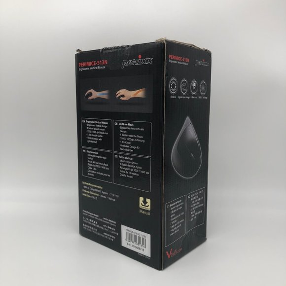 Perixx Perimice-513N Ergonomical Vertical Mouse, Black, Right hand NEW - Picture 2 of 4